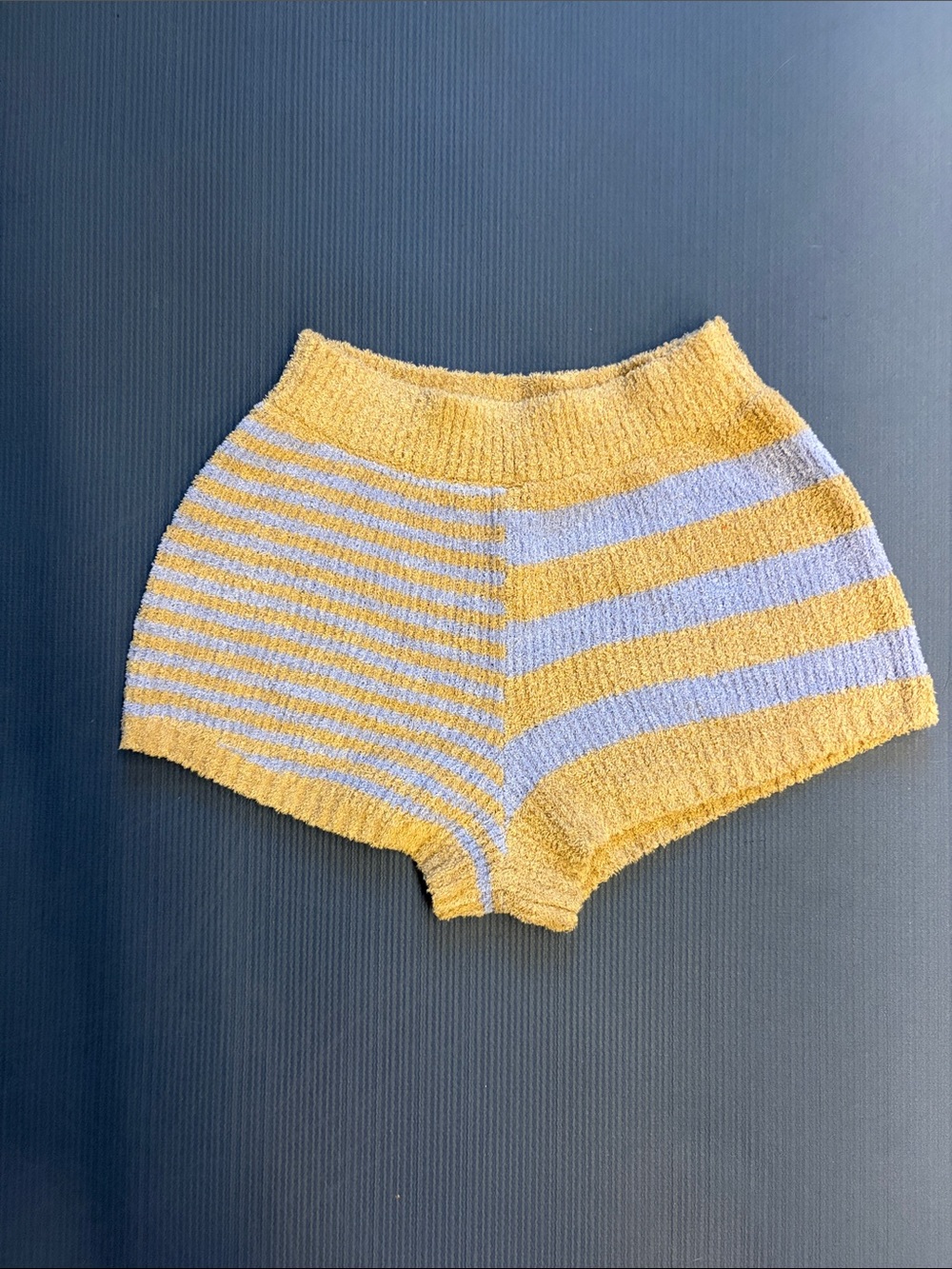 Free People Striped Terry Cloth Lounge Shorts in tan and blue-gray